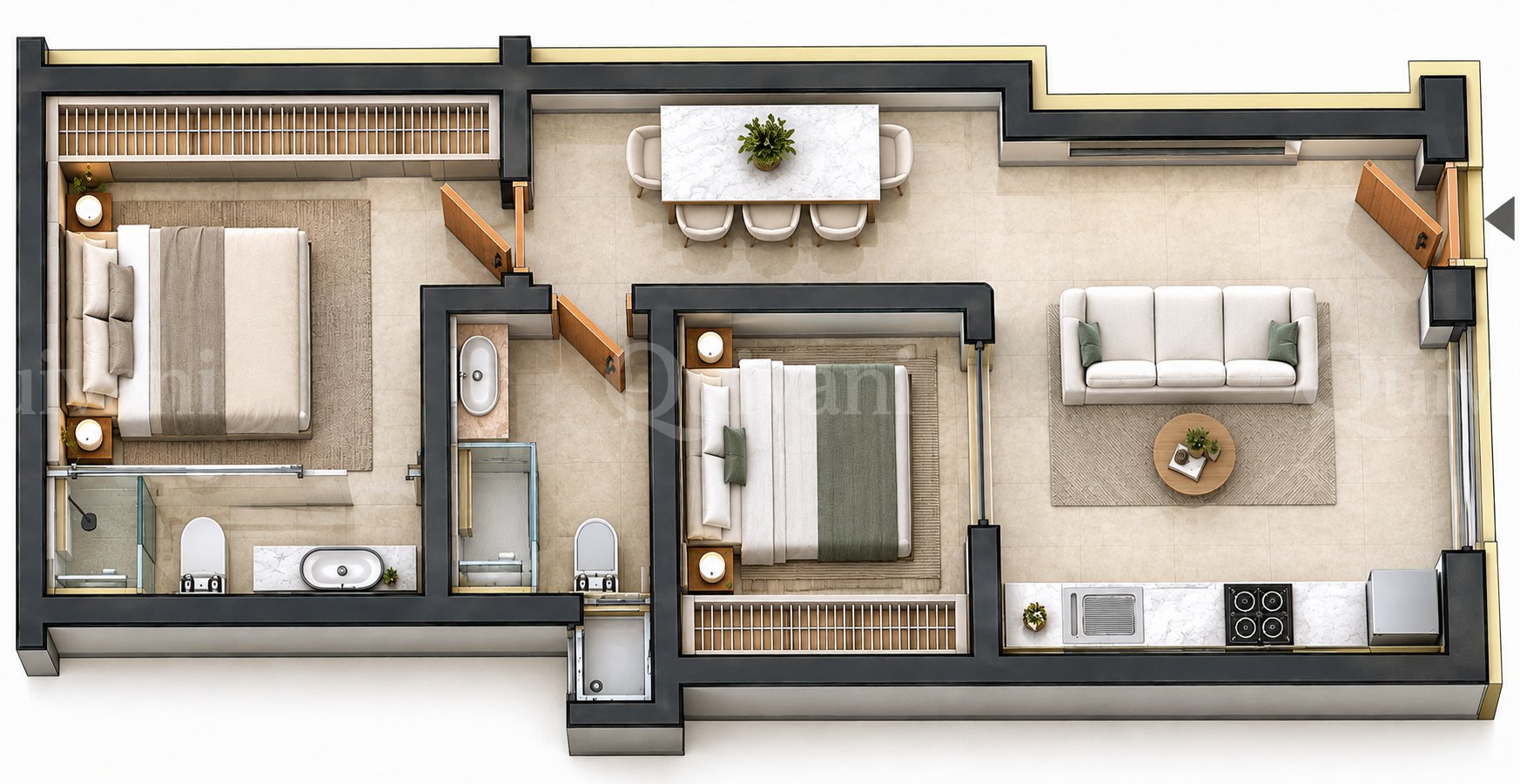 1 Bedroom + Study Maisonette